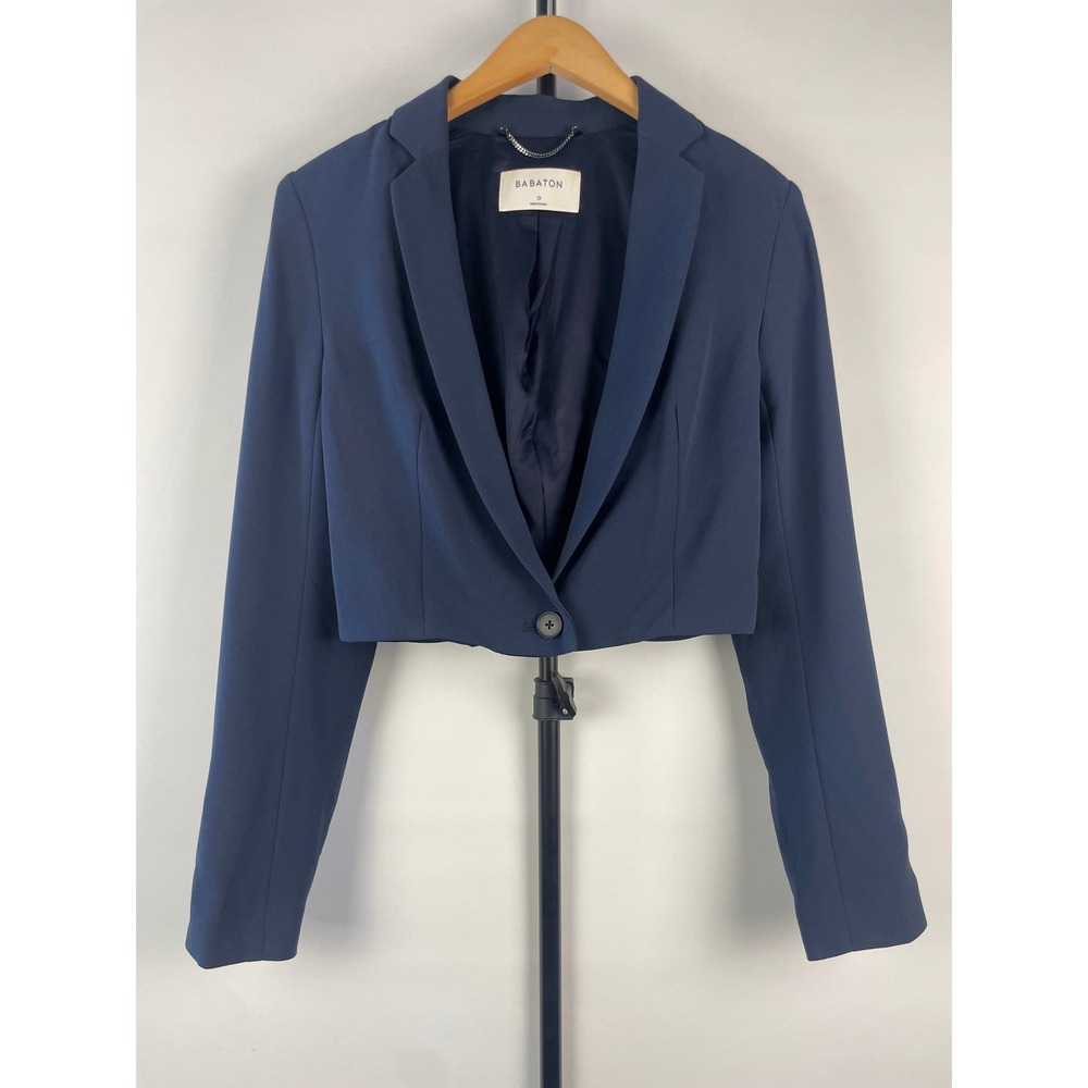 Babaton Navy Blue Cropped Classy Preppy Blazer Single Button Jacket Size 0